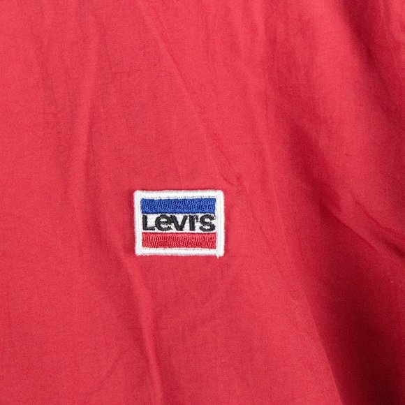 Levis Jacket Mens Medium Red Blue Oversized Half Zip Hooded Nylon Retro Striped - Picture 3 of 12
